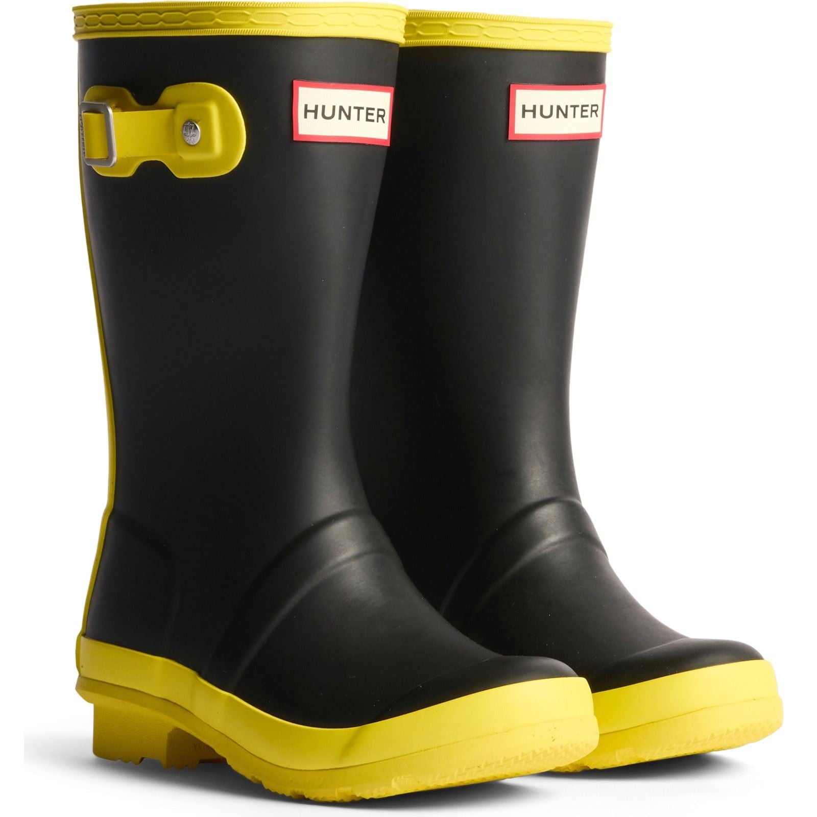 Hunter Junior Originals Bottes En Caoutchouc Unisexes Noires/Jaunes Lumineuses Pour Enfants