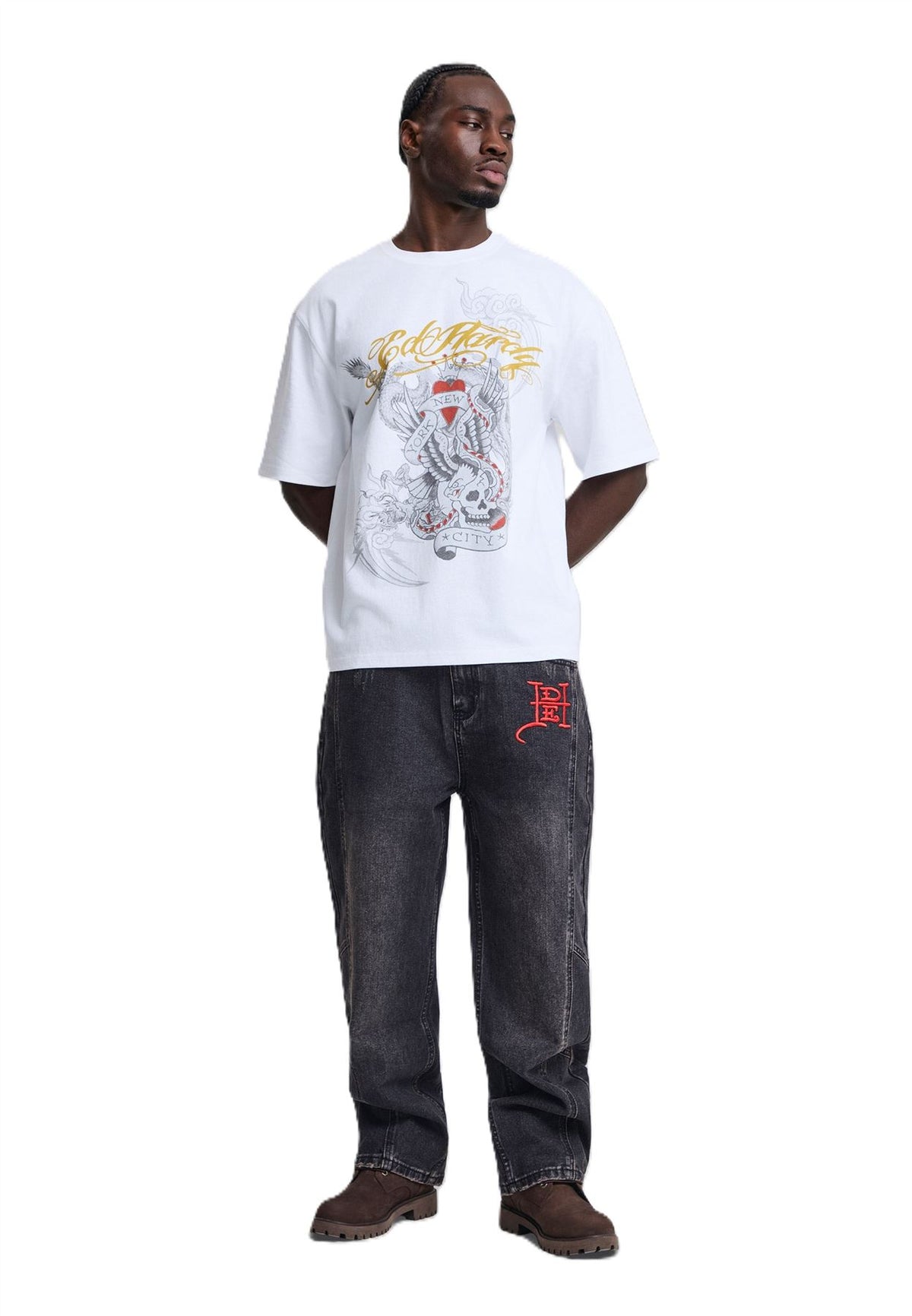 Ed Hardy Storming New York Graphic Relaxed T-Shirts Blancs Pour Hommes