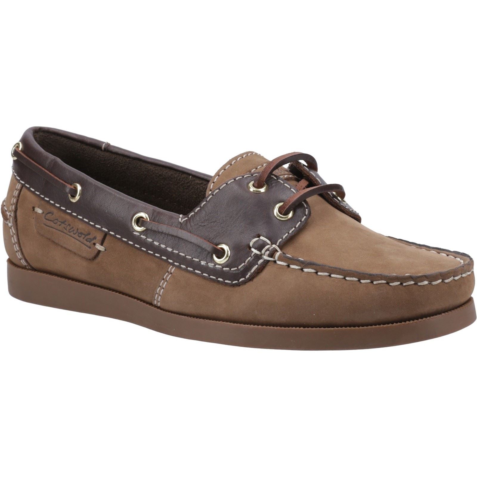Cotswold Waterlane Chaussures Bateau Pour Femmes En Cuir Taupe/Marron