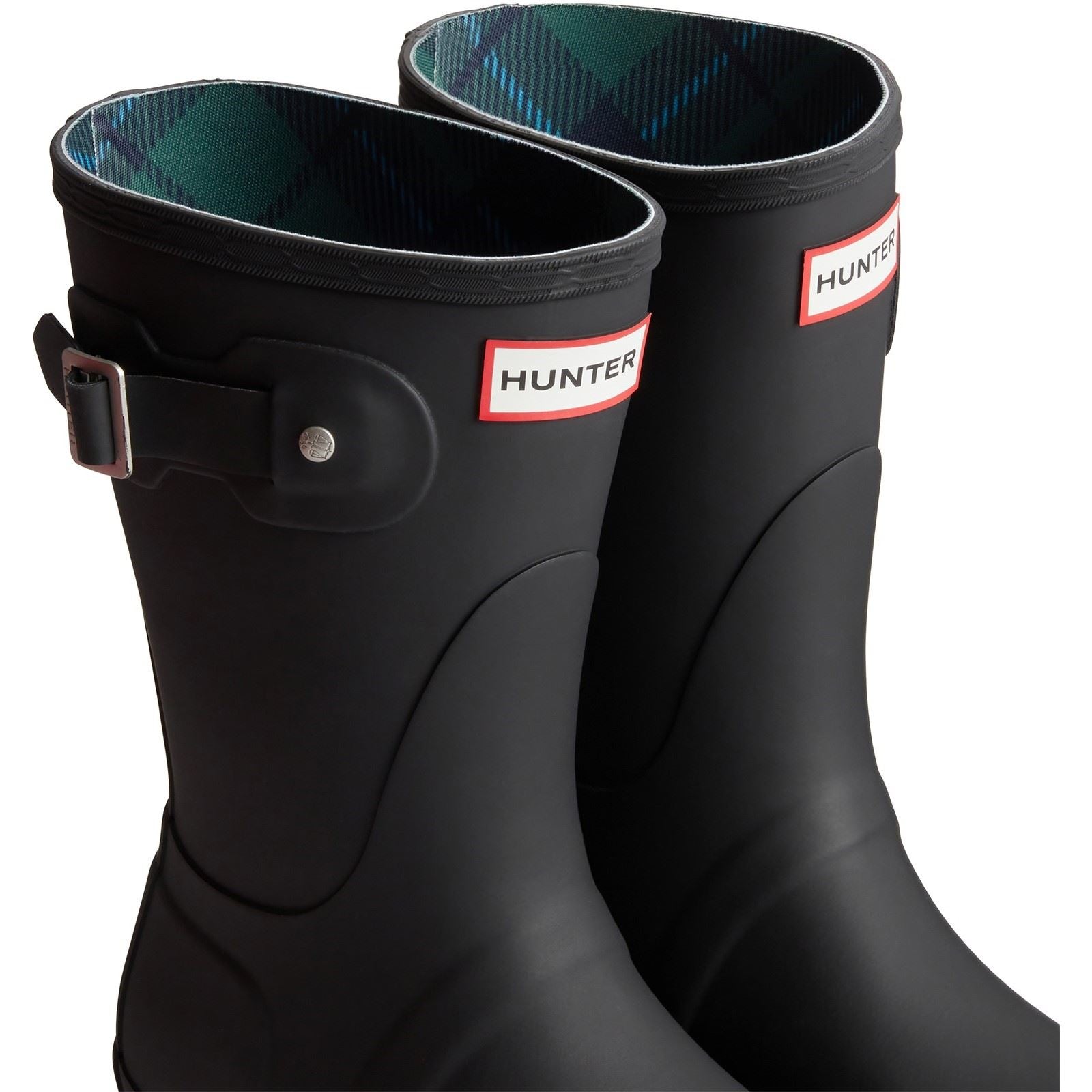 Hunter Original Short Tartan Lining Bottes En Caoutchouc Pour Femmes, Noires