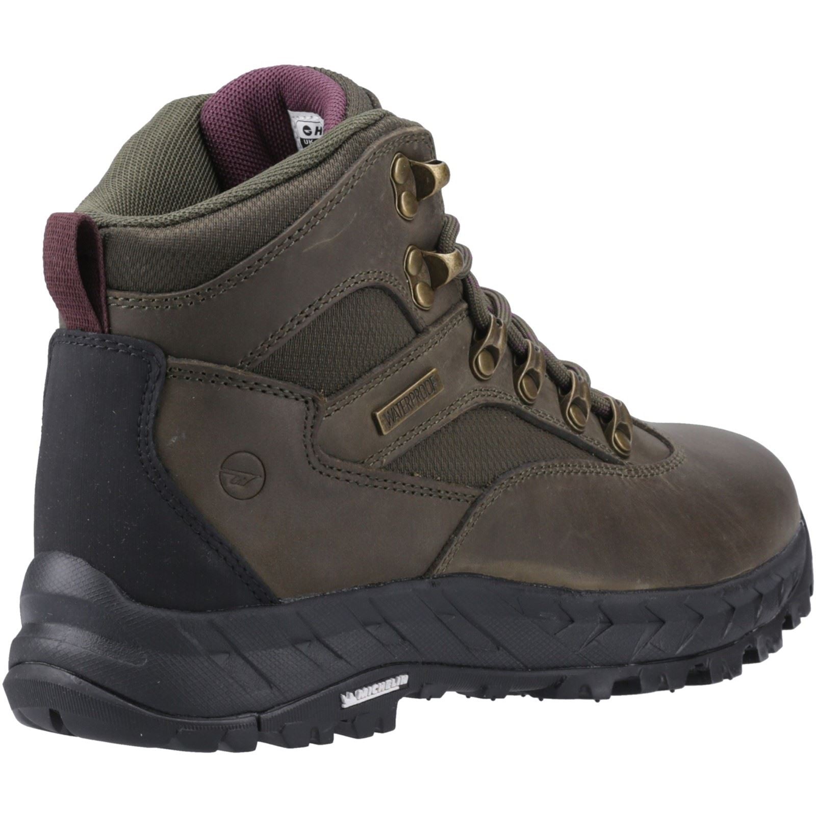 Hi-Tec Euro Trail Chaussures De Randonnée En Cuir Pour Femmes Couleur Kaki