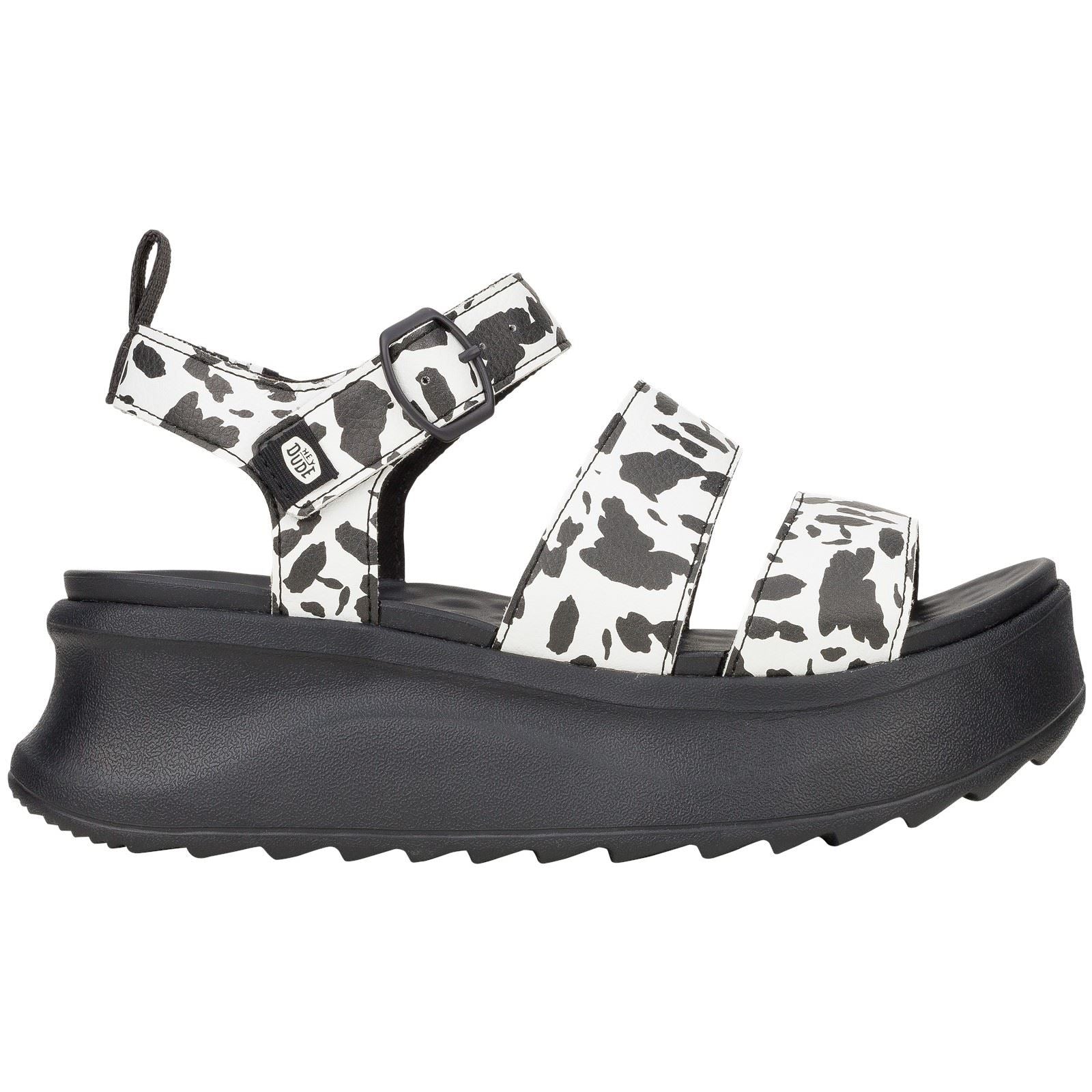 HEYDUDE Delray Buckle Animal Sandales Noires/Blanches Pour Femmes En Synthétique