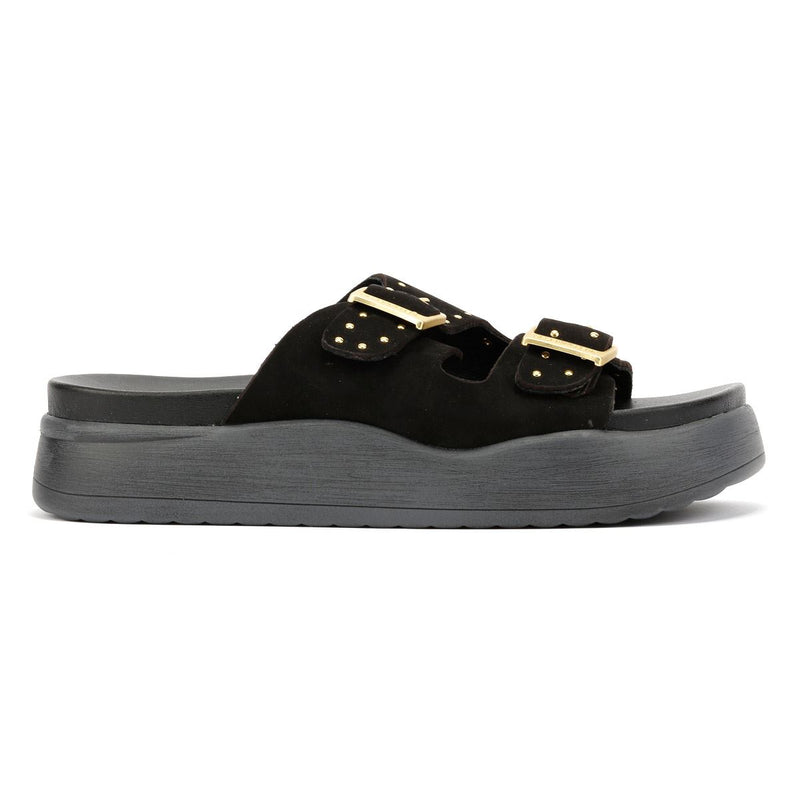 Desert Fleur Girasol Sandales Noires Pour Femmes En Nubuck