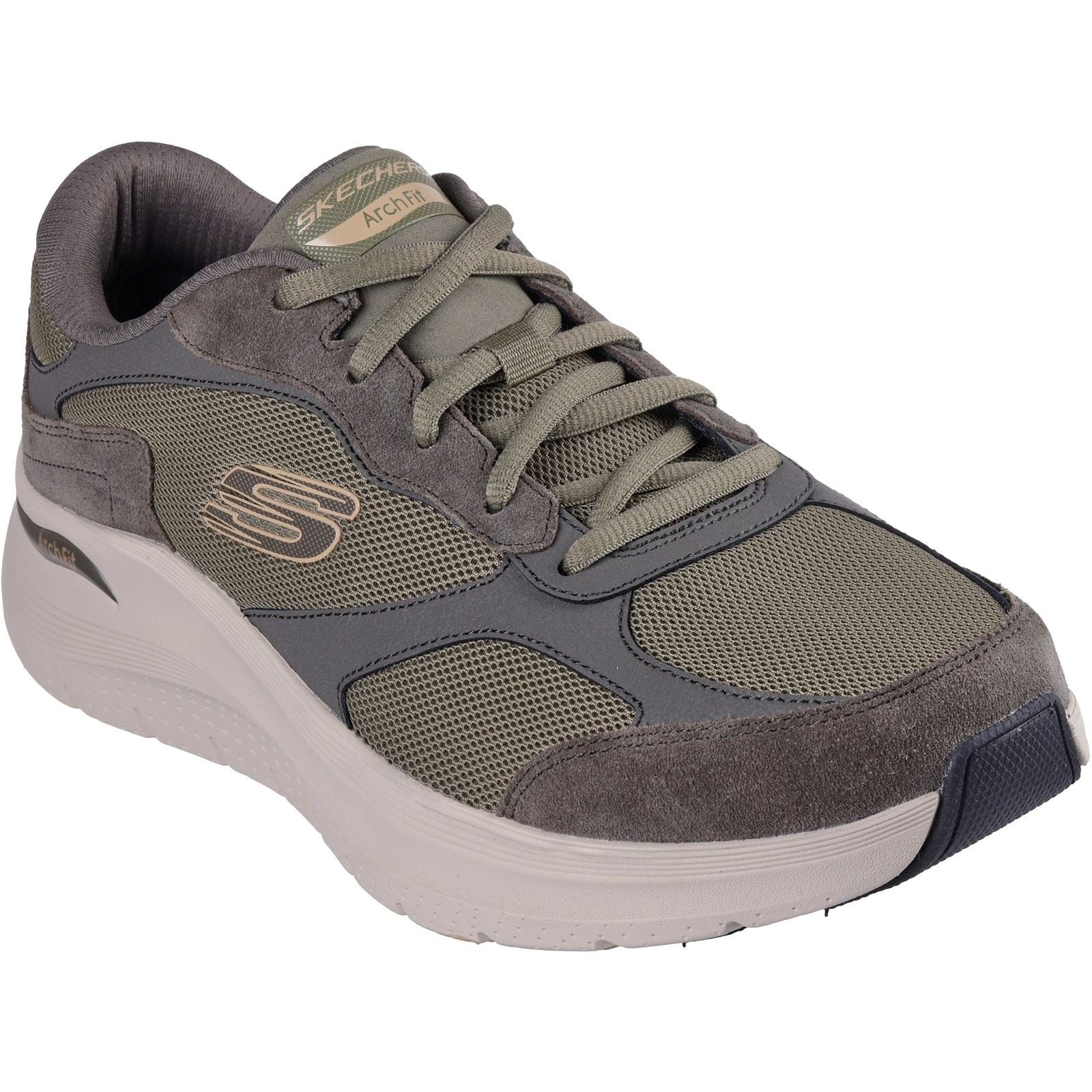 Skechers Arch Fit 2.0 The Keep Baskets En Cuir Pour Homme De Couleur Olive