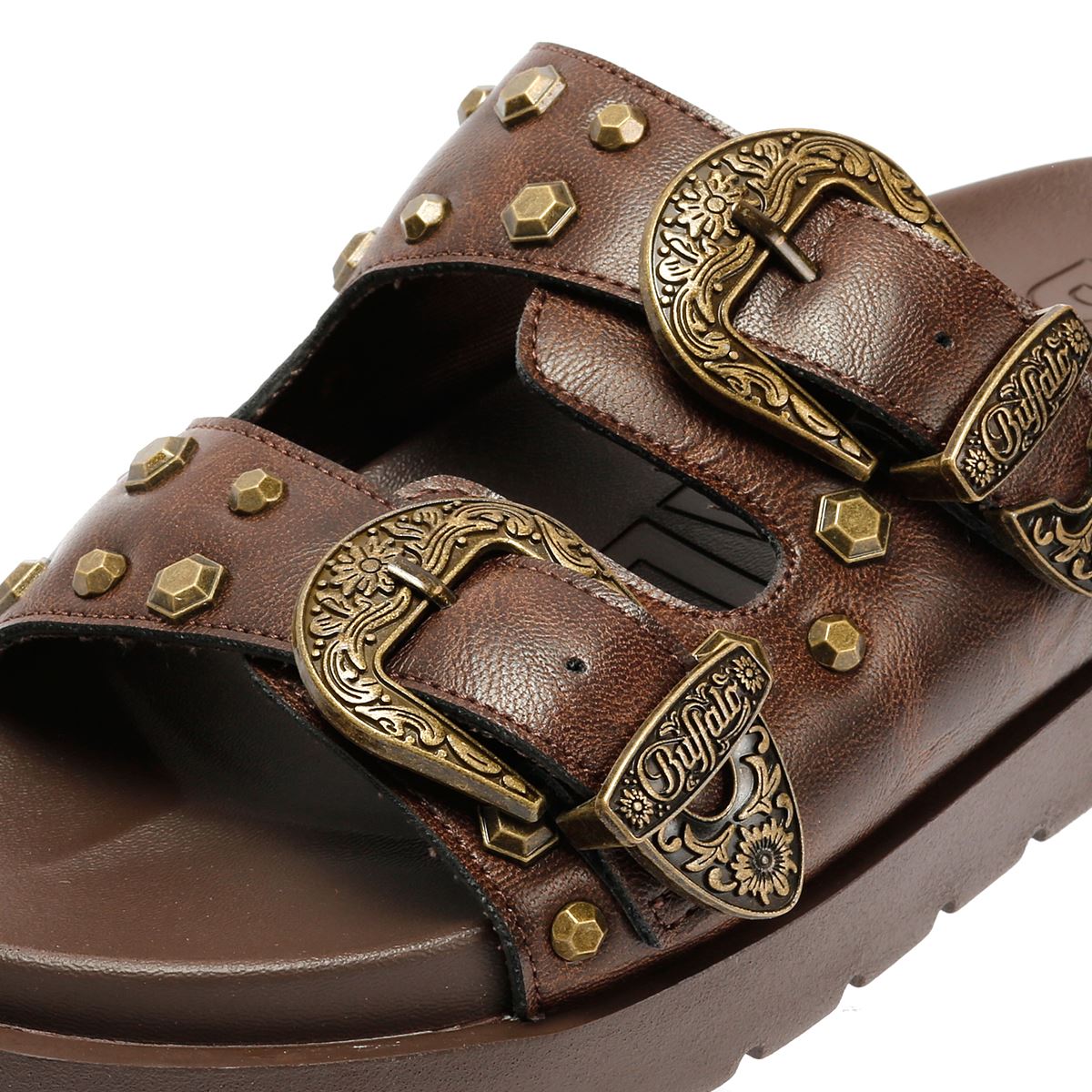 Buffalo Raya Ari West Sandales En Cuir Marron Pour Femmes