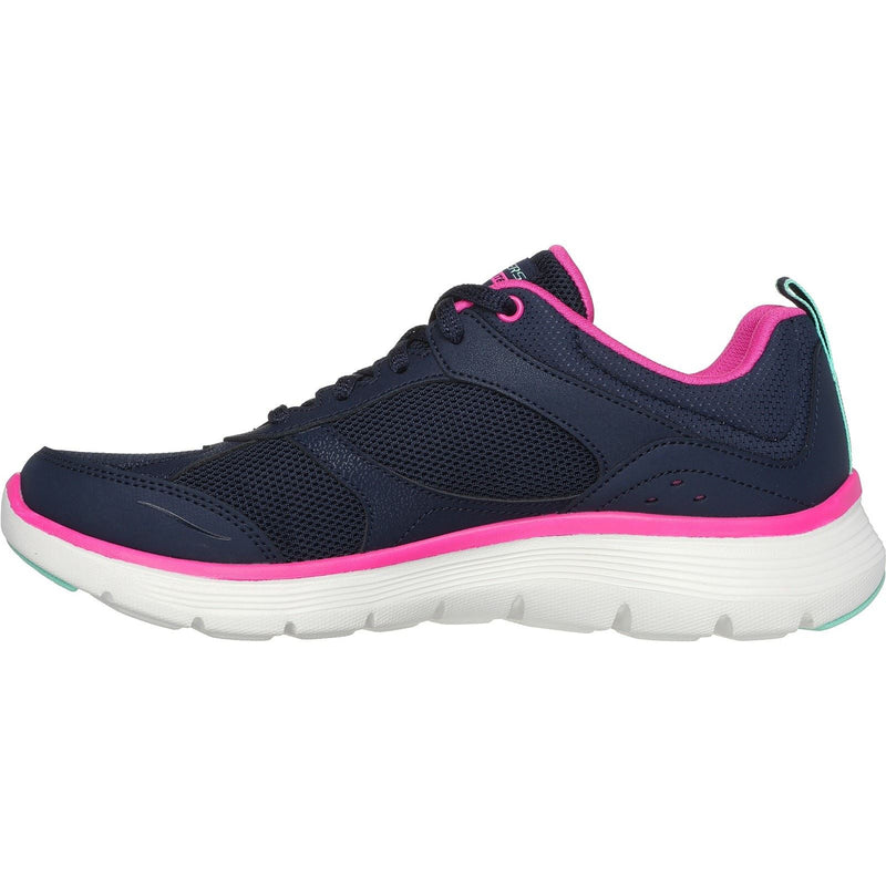 Skechers Flex Appeal 5.0 Fresh Touch Baskets En Cuir Pour Femmes Bleu Marine/Rose Vif