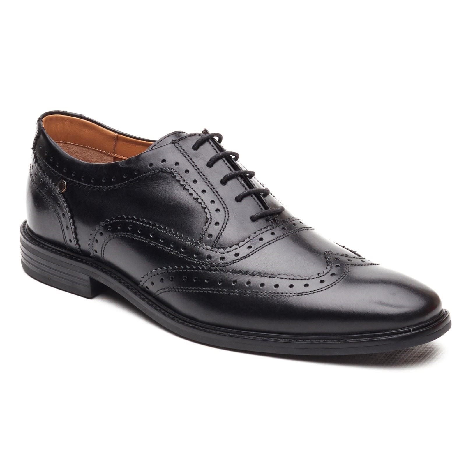 Base London Clarence Brogue Chaussures Derby En Cuir Noir Pour Hommes