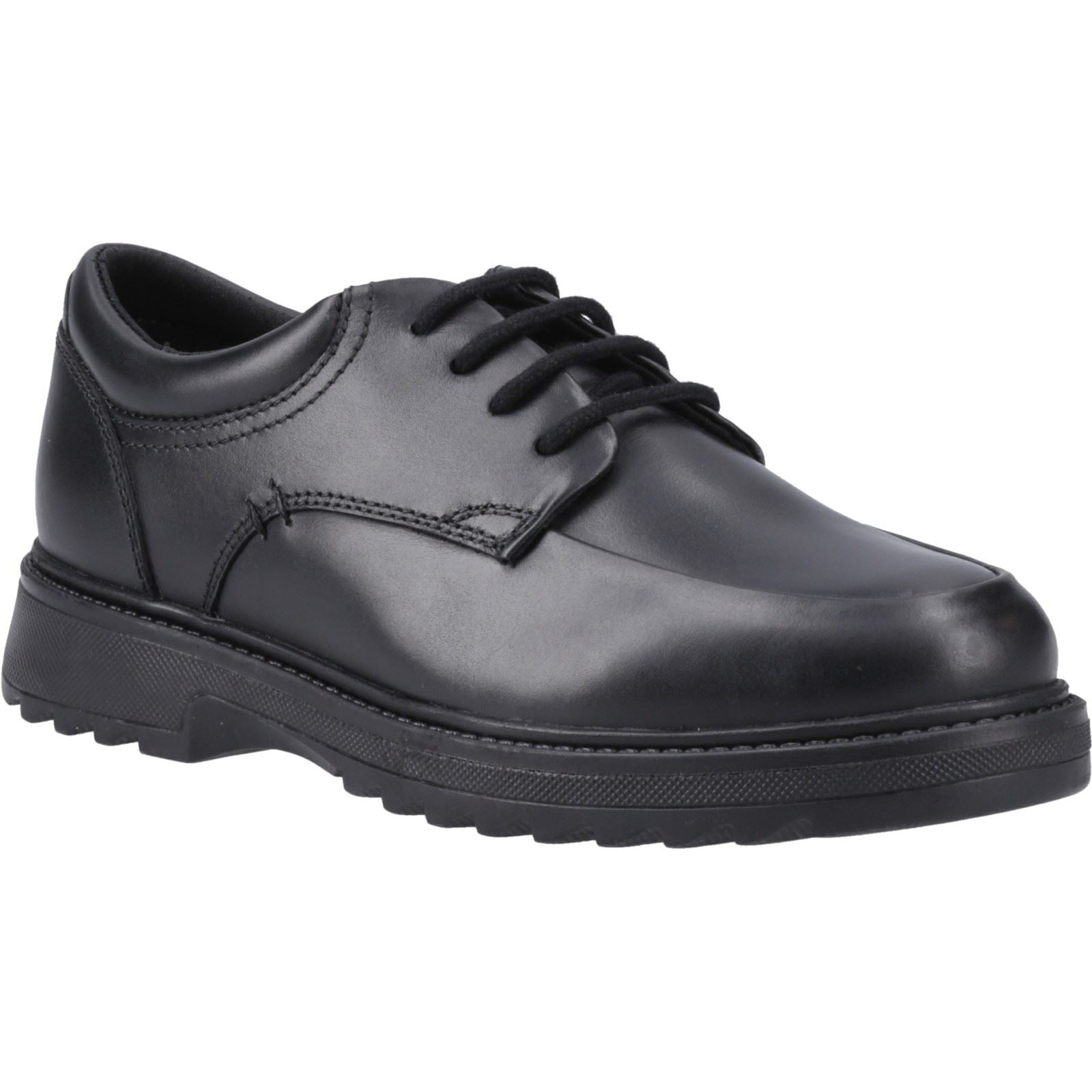 Hush Puppies Romeo Chaussures Noires Pour Garçons En Cuir.