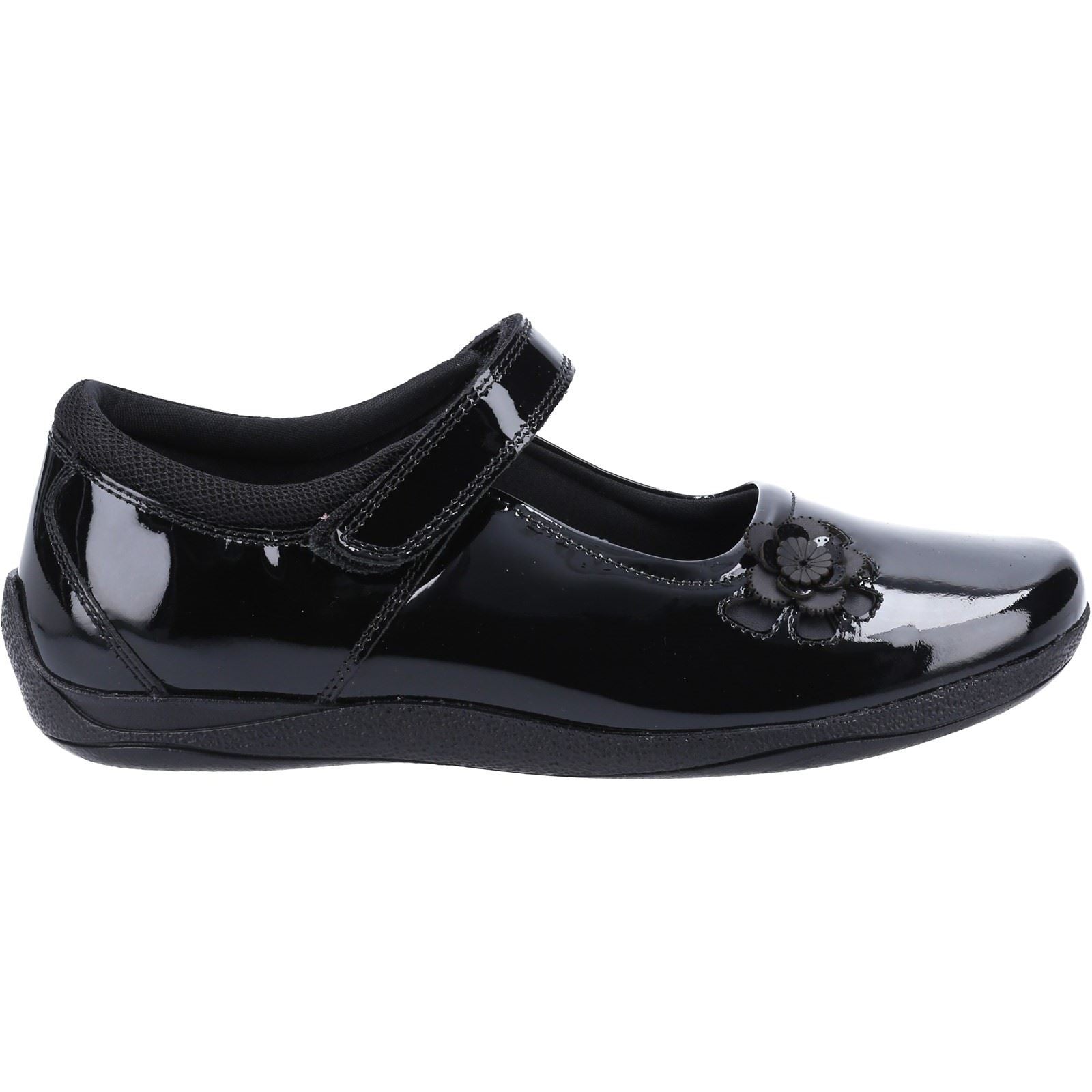 Hush Puppies Jessica Senior Patent Chaussures Noires En Cuir Verni Pour Filles