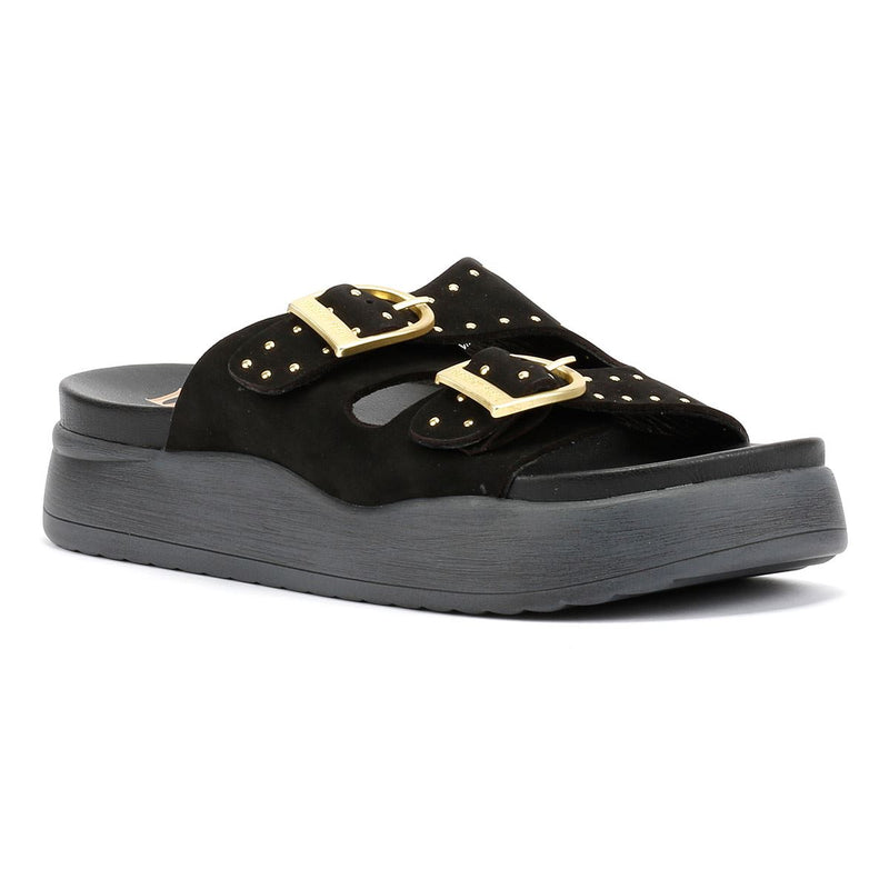 Desert Fleur Girasol Sandales Noires Pour Femmes En Nubuck