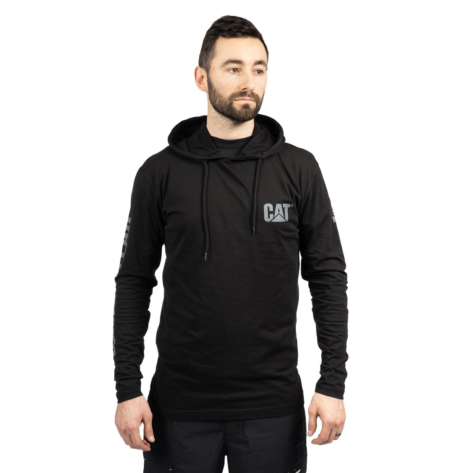 Caterpillar Hooded Long Sleeve T-Shirt Noir En Coton Pour Homme