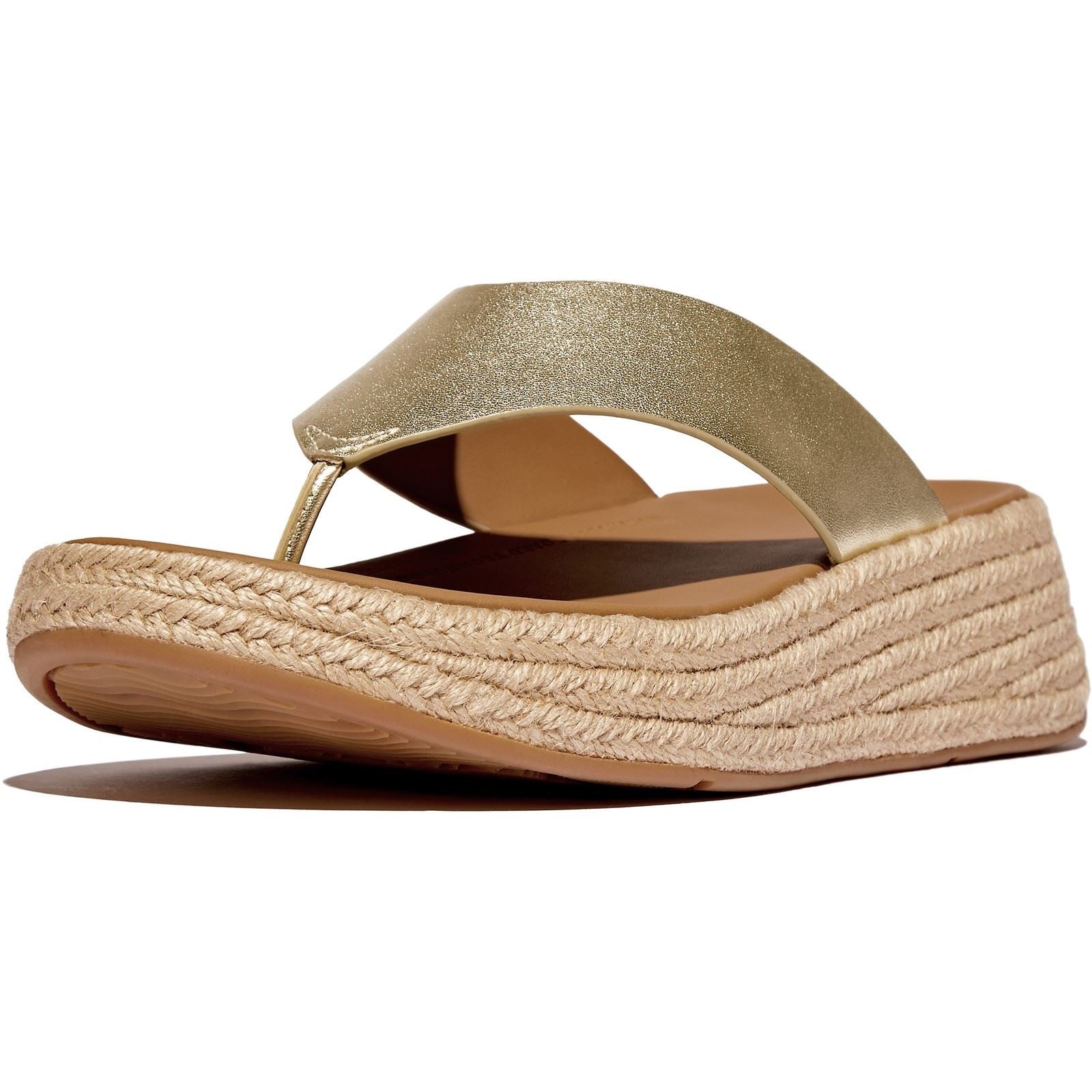 Fitflop F-Mode Toe Post Espadrille Sandales Platino En Cuir Pour Femmes