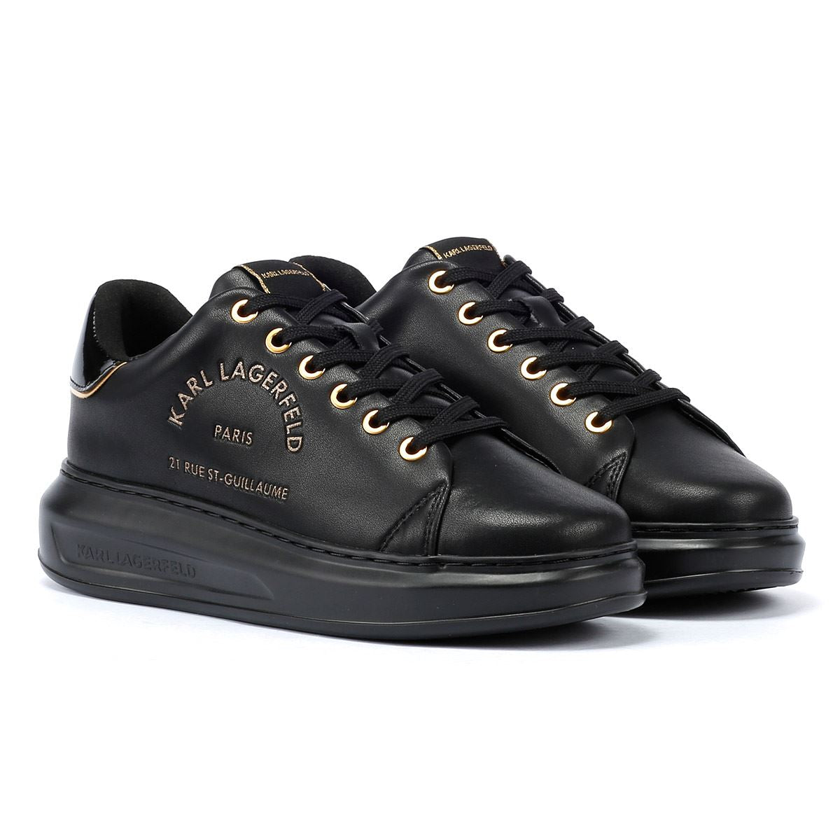 Karl Lagerfeld Kapri Metal Maison Glitter Baskets Noires En Cuir Pour Femmes