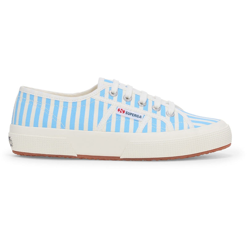 Superga 2750 Stripes Print Chaussures De Sport Femmes En Coton Blanc Cassé/Bleu Azur