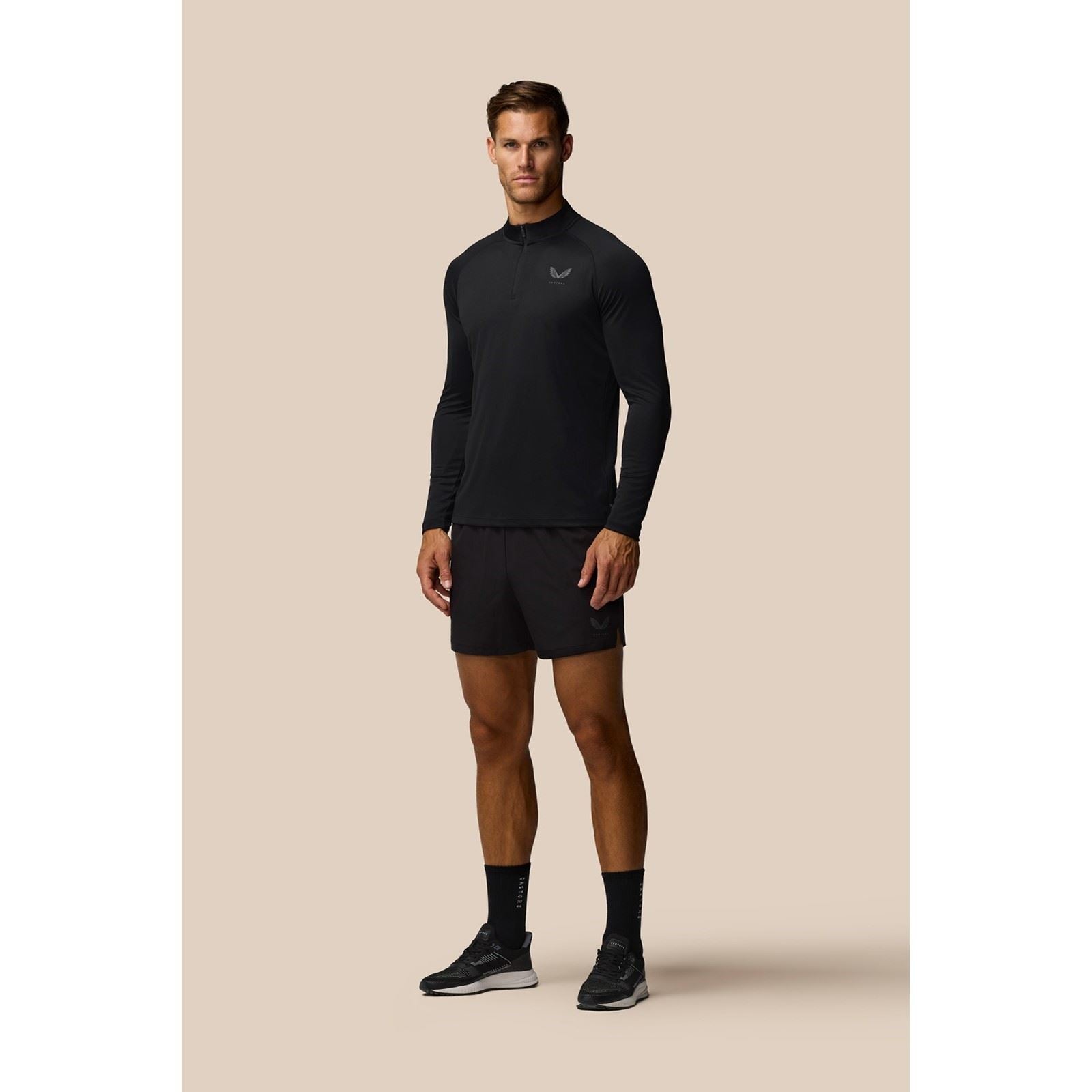Castore Adapt Training 1/4 Zip Top T-Shirts De Sport Actifs Pour Hommes En Polyester Noir