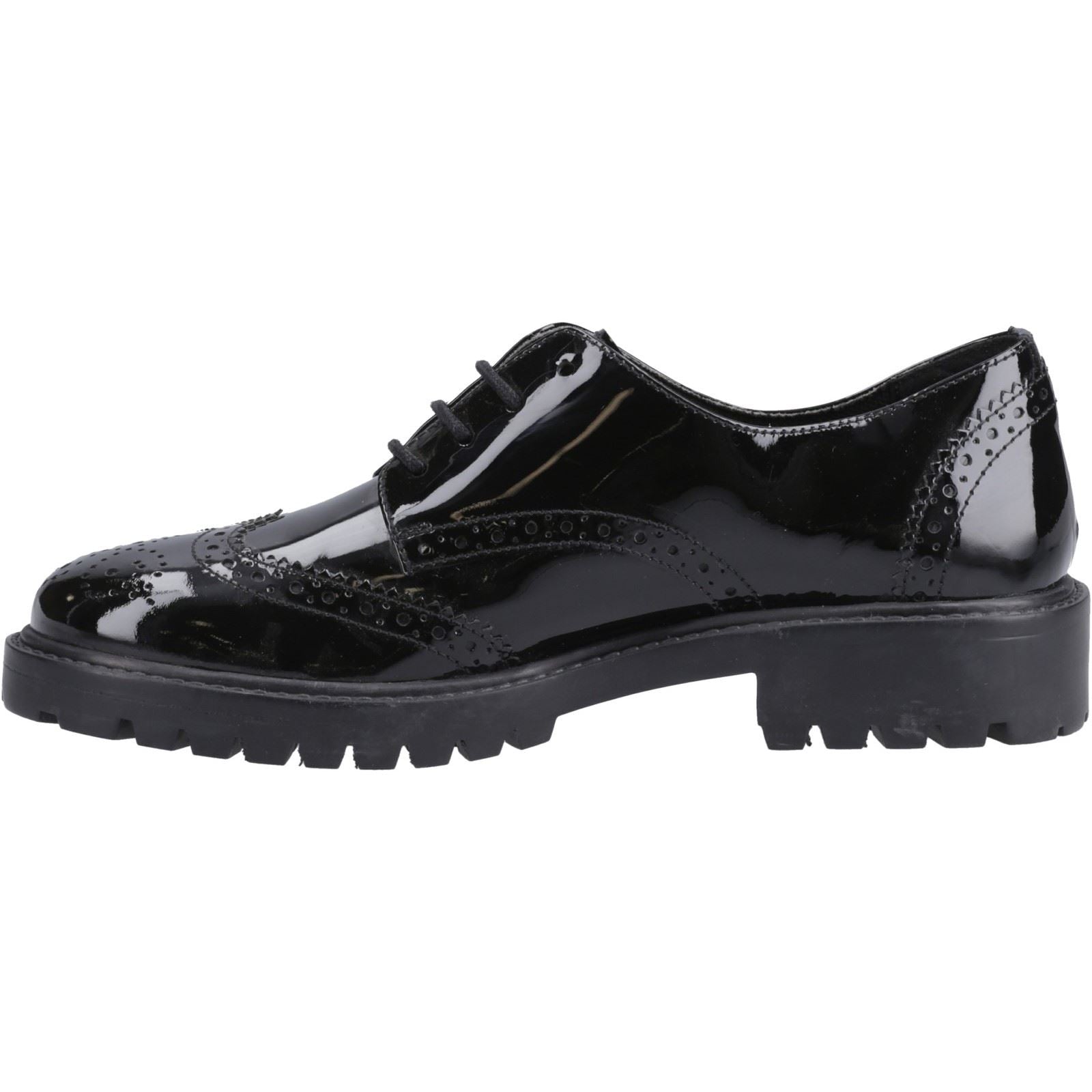 Hush Puppies Athena Patent Chaussures Noires Pour Filles En Cuir
