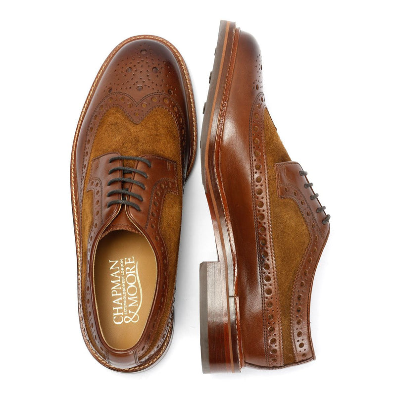 Chapman & Moore Longwing Brogue Chaussures En Cuir Pour Hommes Brunes À Lacets