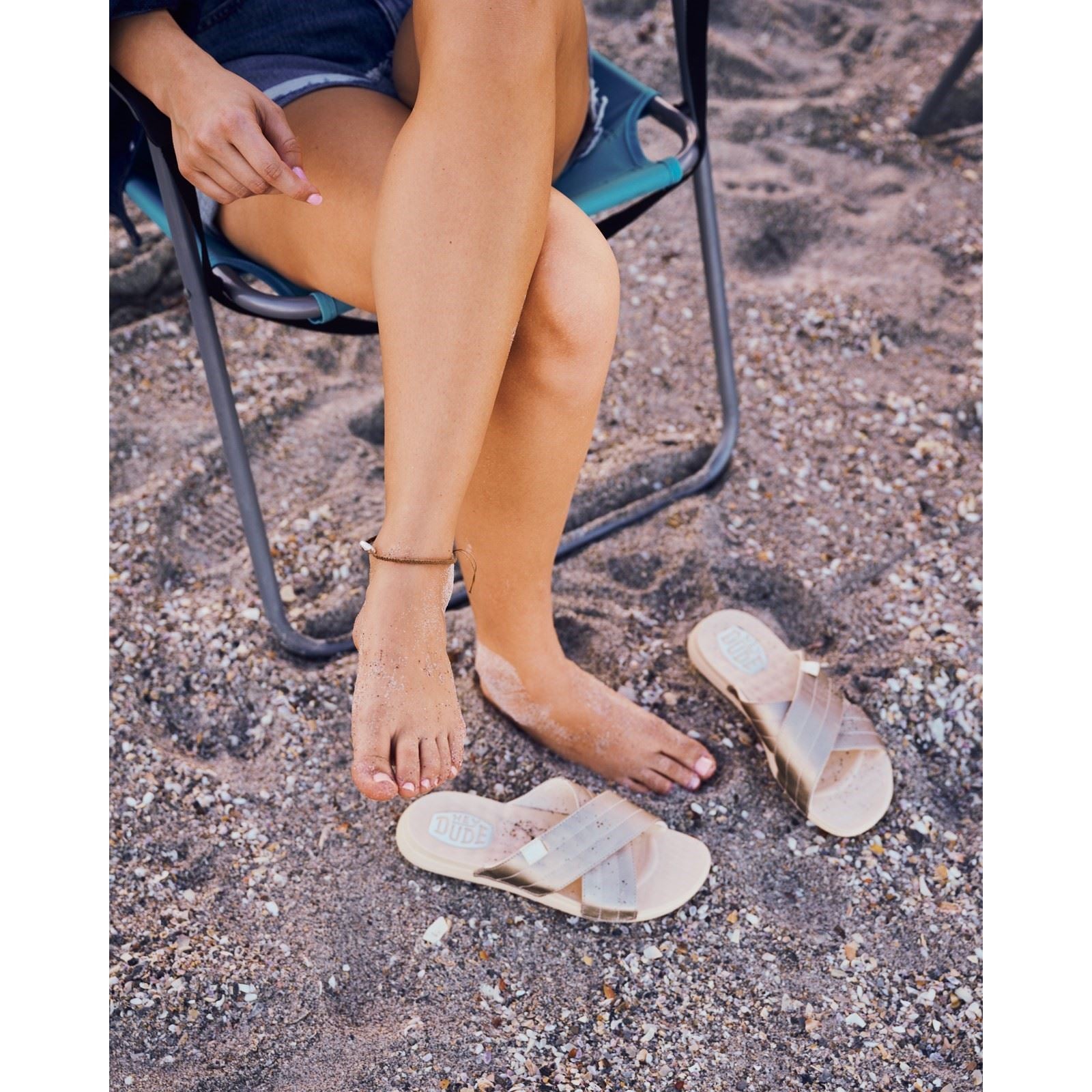 HEYDUDE Christi Slide Distressed Sandales Métalliques Pour Femmes