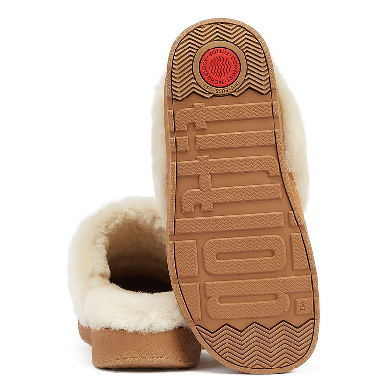 FitFlop Chaussons Pour Femmes Couleur Beige Avec Col En Peau Retournée.