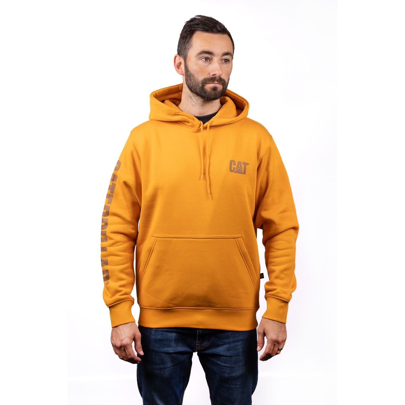 Caterpillar Trademark Banner Sweat À Capuche Jaune En Coton Pour Homme