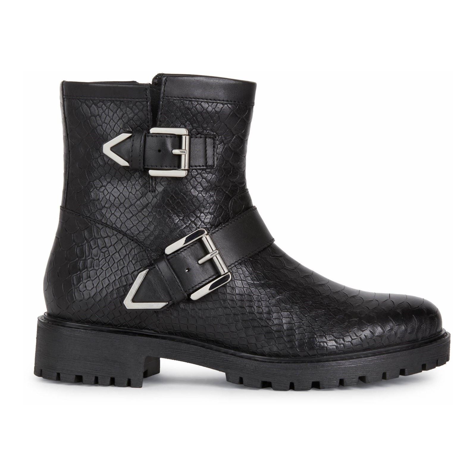 Geox Hoara Bottes En Cuir De Vache Pour Femme, Couleur Noire