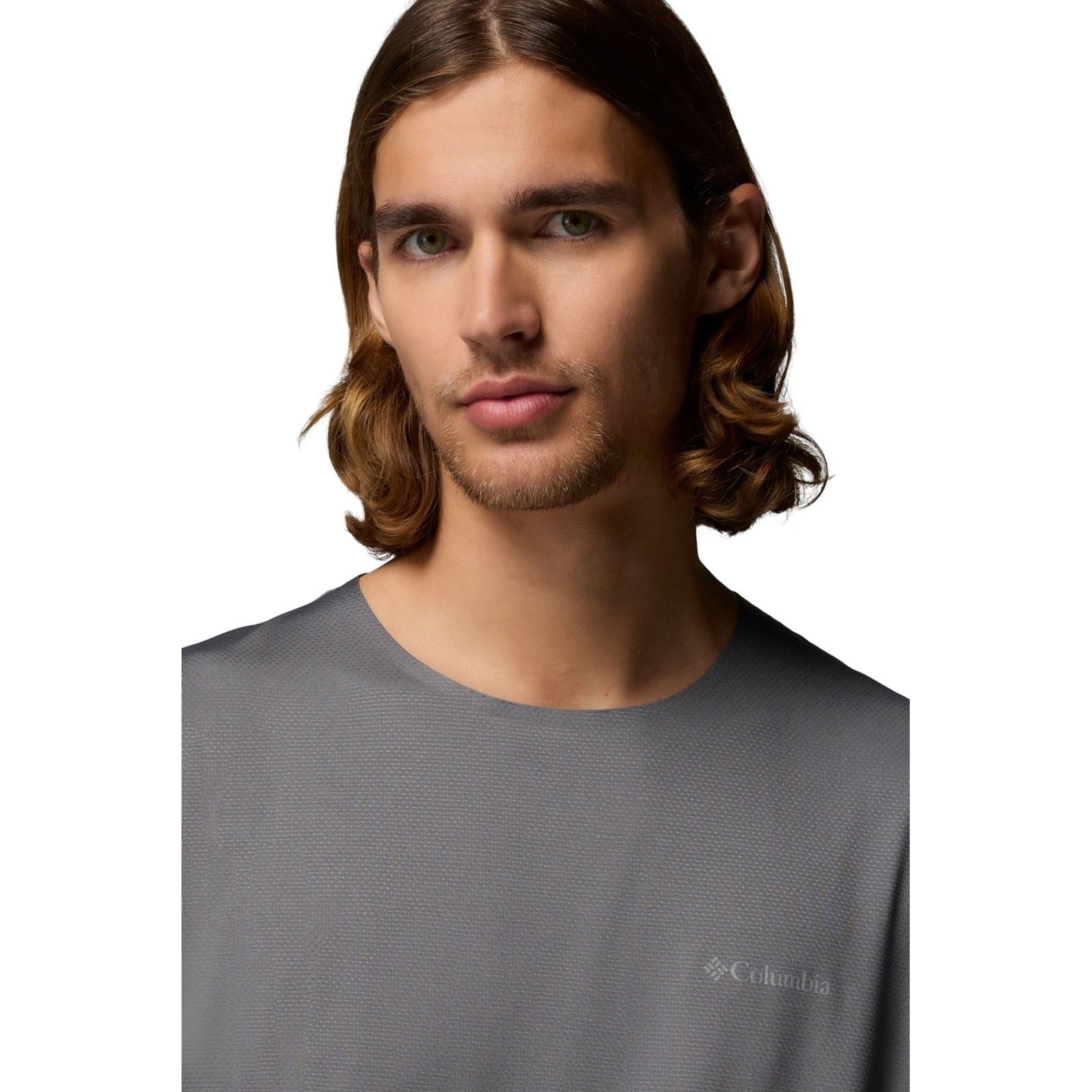 Columbia Three Pitch SS Crew T-Shirts De Sport Gris En Polyester Pour Hommes