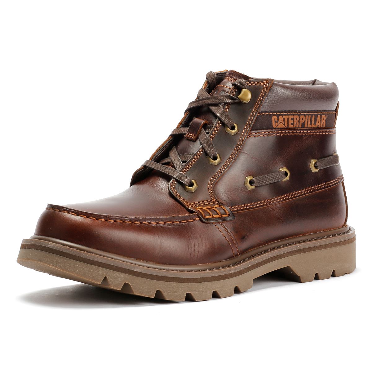 Caterpillar Colorado Boat Mid Bottes En Cuir Pour Hommes Marron