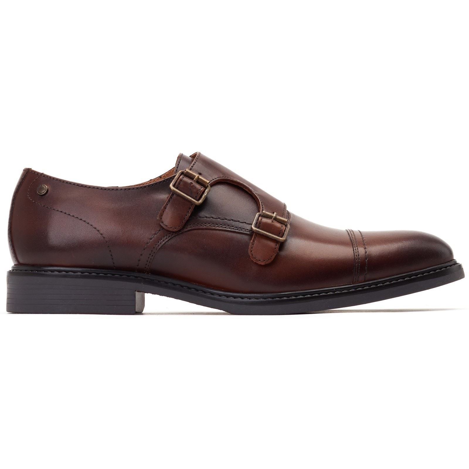 Base London Diablo Chaussures De Moine Double Pour Hommes En Cuir Marron