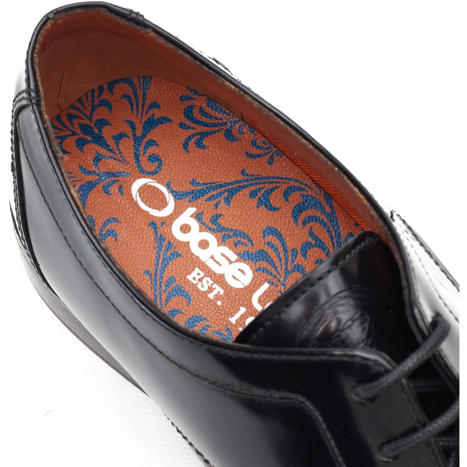 Base London Dome Lace Up Chaussures En Cuir Pour Hommes À Lacets Noires Brillantes