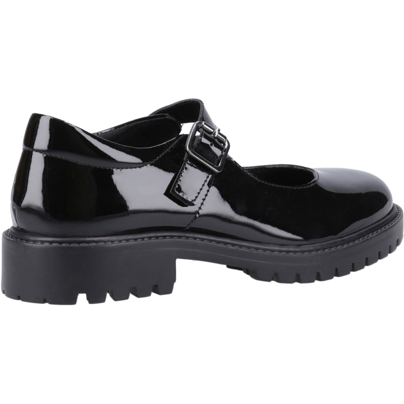 Hush Puppies Aurora Patent Junior Chaussures Noires Pour Filles En Cuir