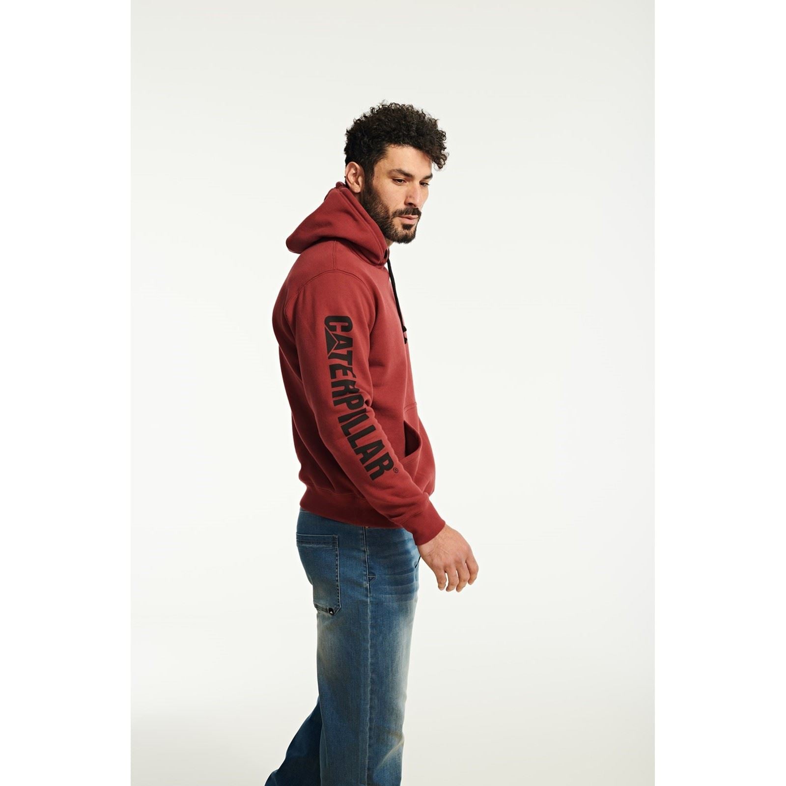Caterpillar Trademark Banner Sweat À Capuche Rouge En Coton Pour Homme