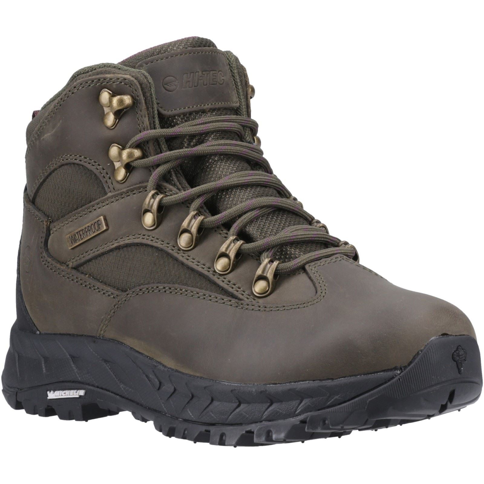 Hi-Tec Euro Trail Chaussures De Randonnée En Cuir Pour Femmes Couleur Kaki