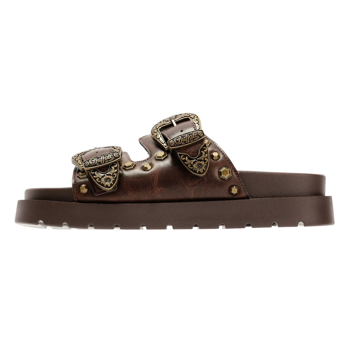 Buffalo Raya Ari West Sandales En Cuir Marron Pour Femmes
