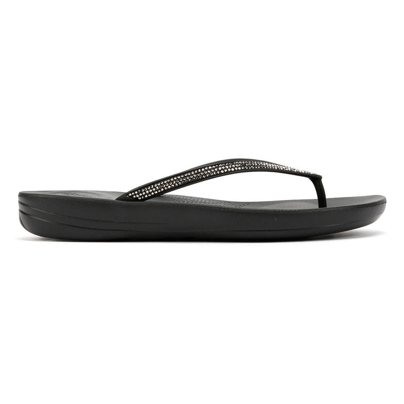 FitFlop Iqushion Sparkle Tongs Noires Pour Femmes En Caoutchouc