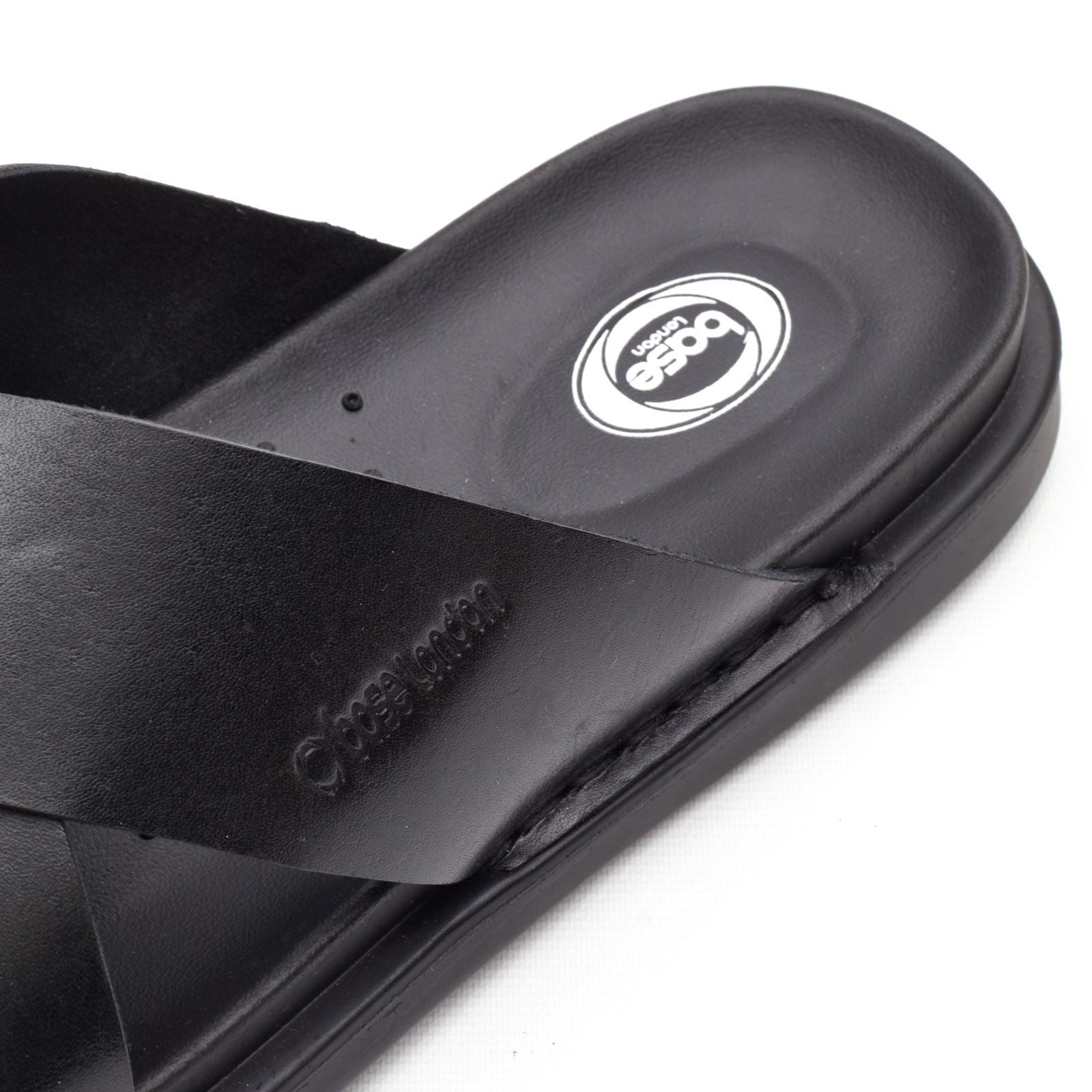 Base London Drift Sandales En Cuir Noires Pour Hommes