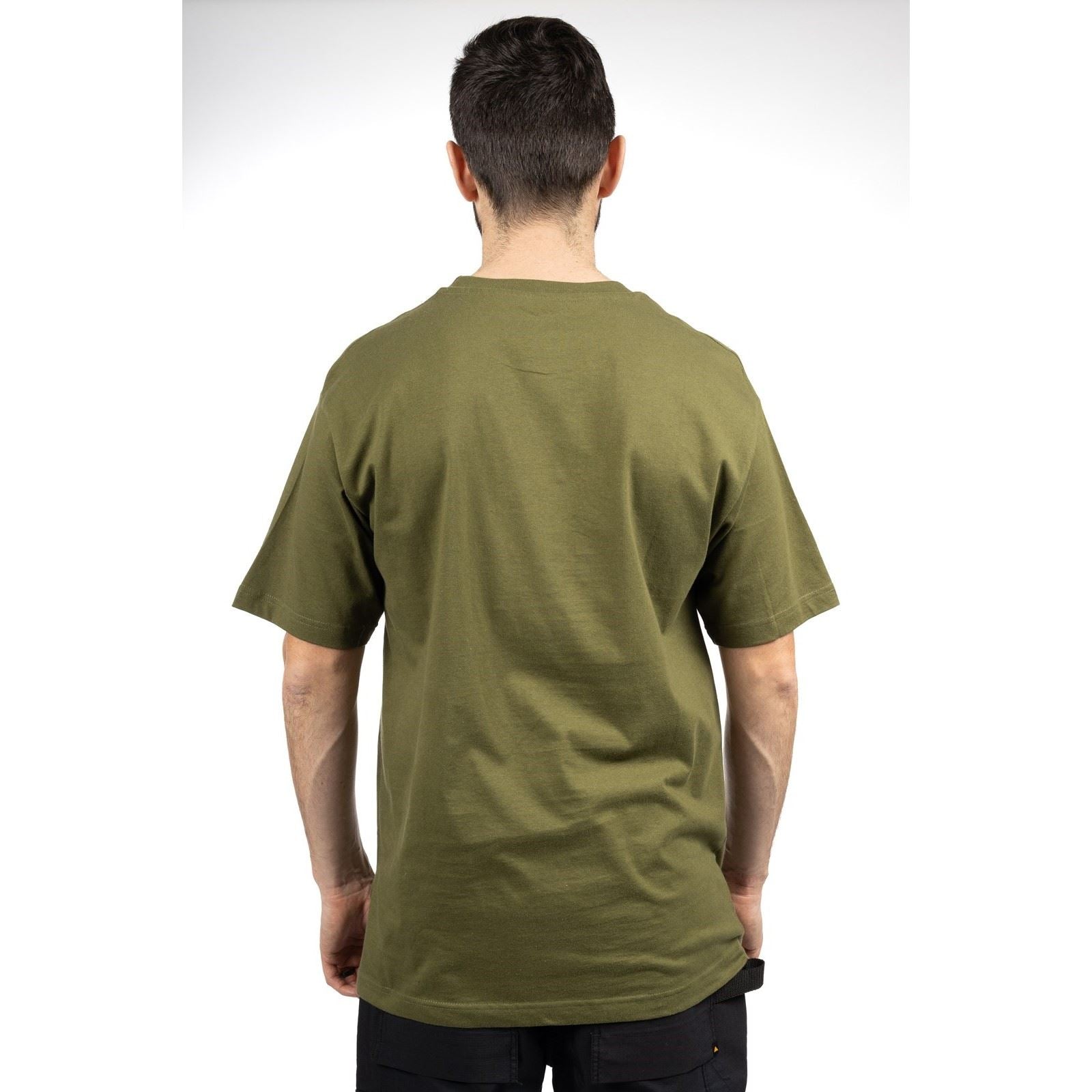 Caterpillar Trademark Logo T-Shirts En Coton Pour Hommes Verts À Manches Courtes