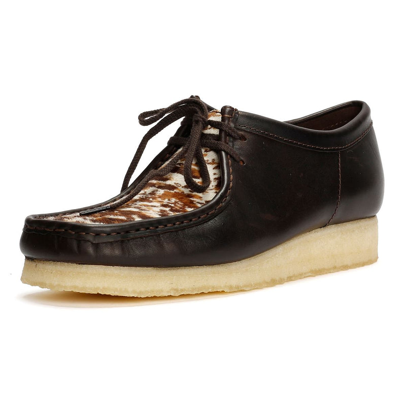 Clarks Originals Wallabee Cow Print Chaussures En Cuir Marron À Lacets Pour Homme