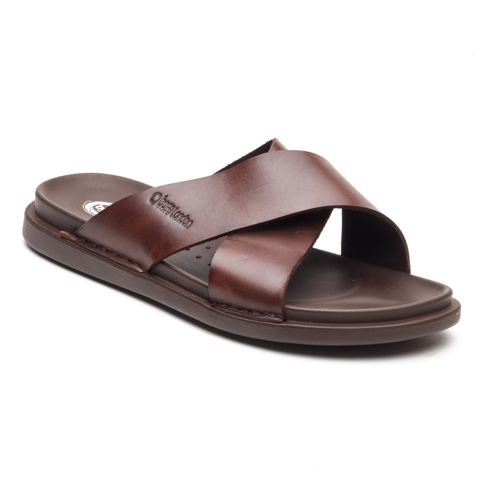 Base London Drift Sandales En Cuir Marron Pour Hommes