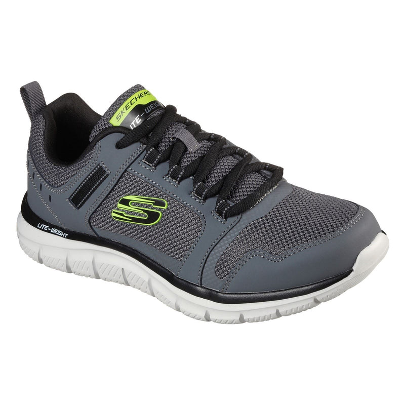 Skechers Track Knockhill Baskets Pour Hommes En Cuir Noir/Charbon