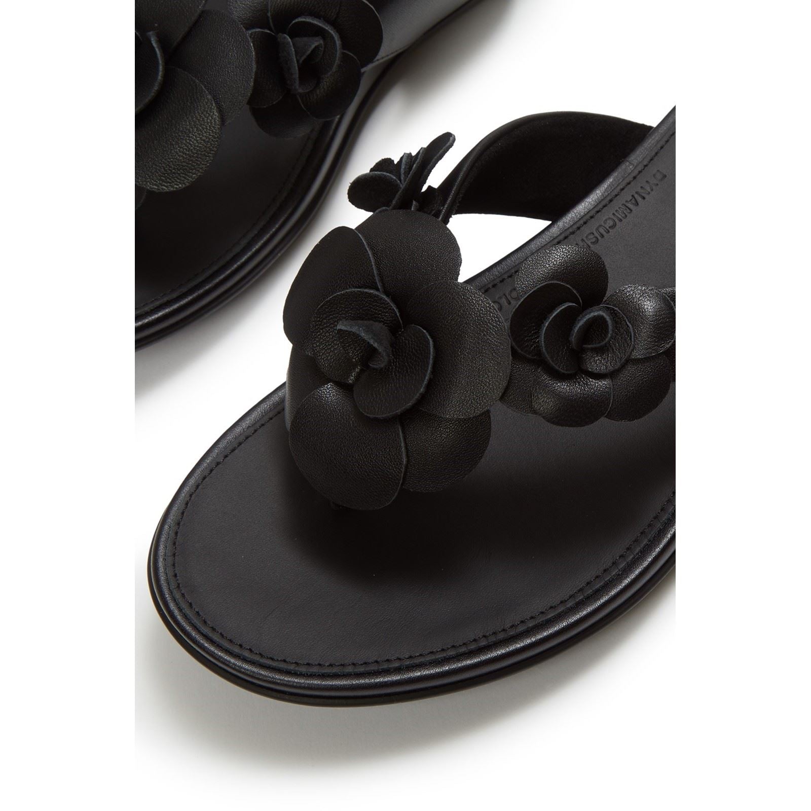 Fitflop Gracie Flower Tongs Noires En Cuir Pour Femmes