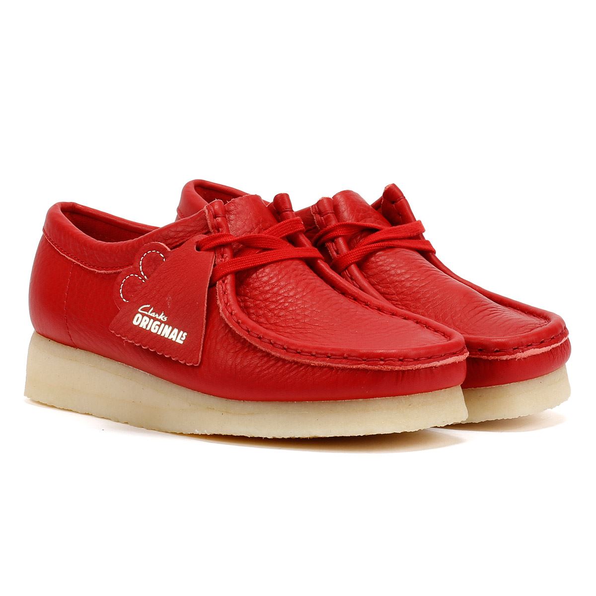 Clarks Originals Wallabee Chaussures Rouges En Cuir Pour Femmes
