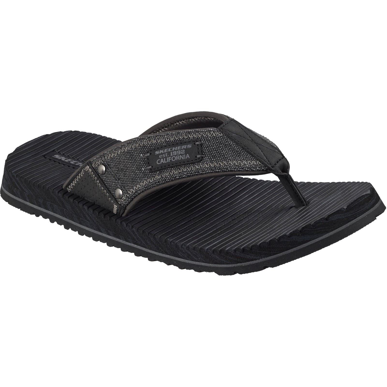 Skechers Quill Tongs Noires En Textile Pour Homme