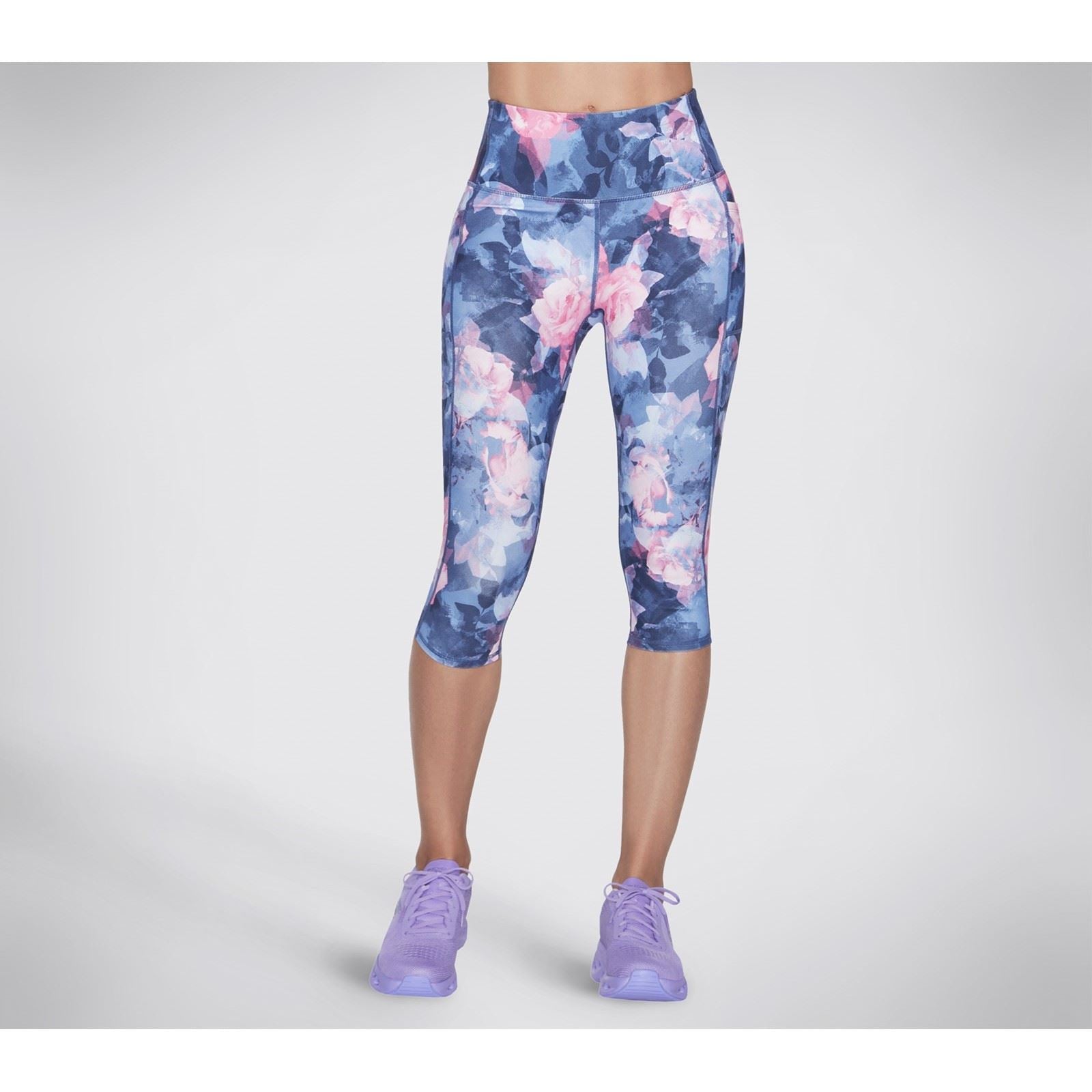Skechers Performance GO WALK HW Summer Rose Capri Leggings De Sport Bleus En Nylon Pour Femmes