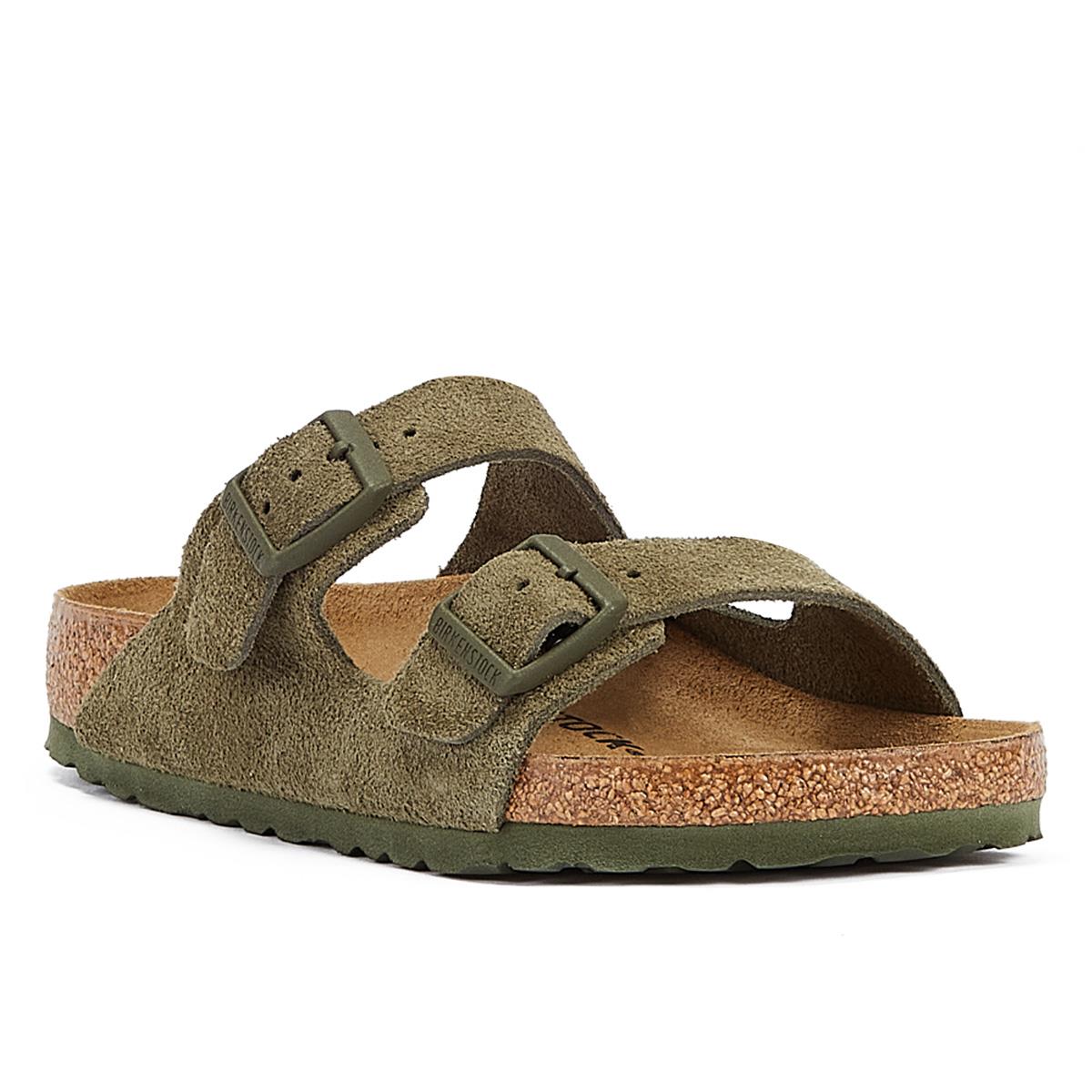 Birkenstock Sandales En Daim Kaki Thym En Cuir Suédé Arizona