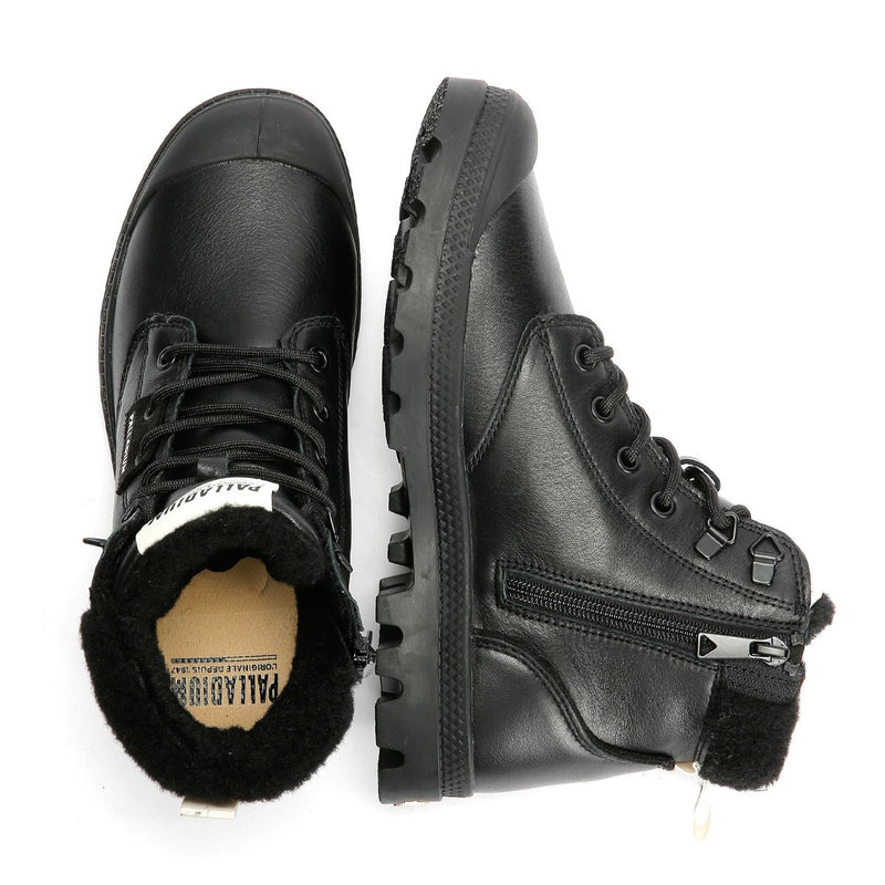 Palladium Pampa HI Snow Warm Bottes En Cuir Noires Pour Femmes