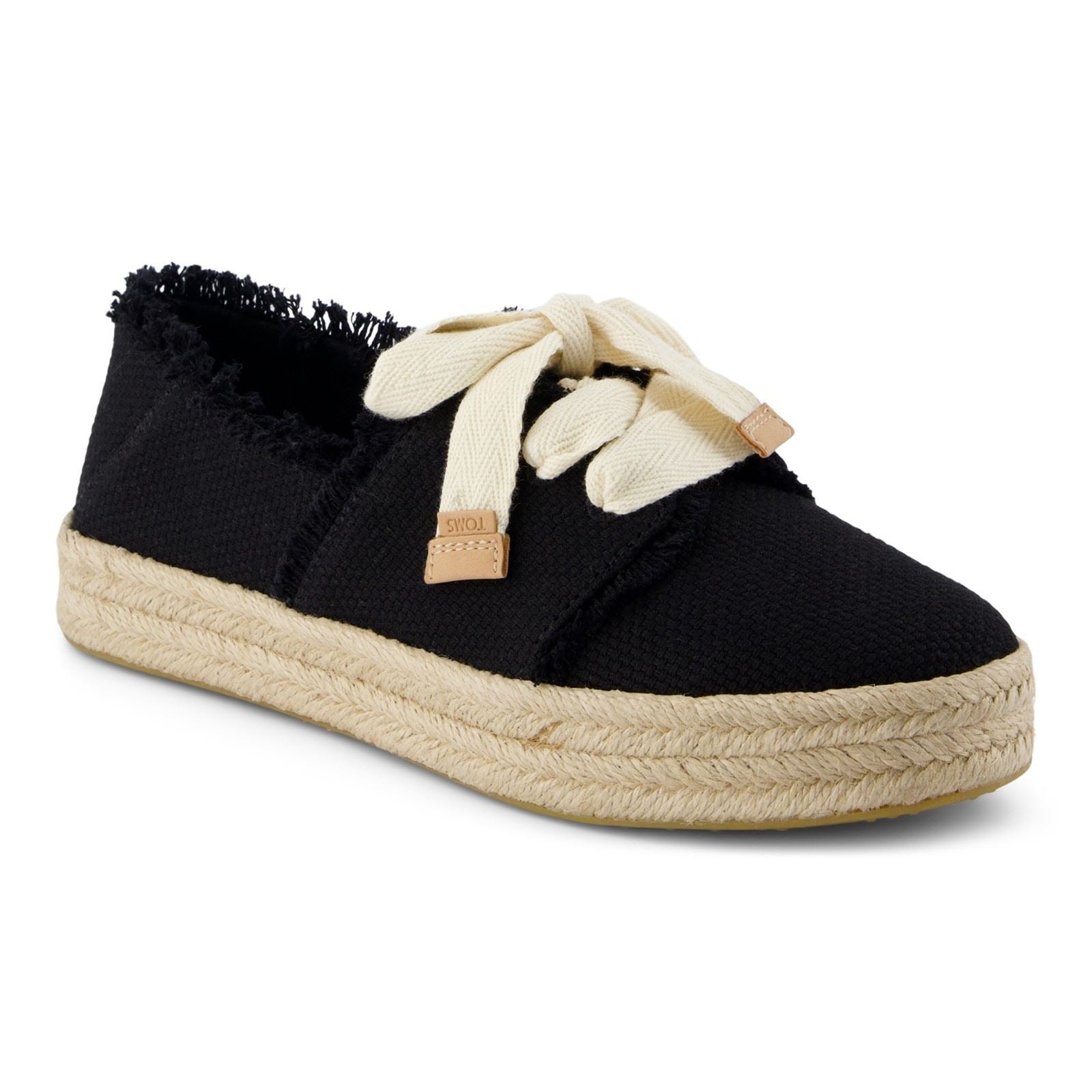 TOMS Carolina Lace Up Espadrilles Noires En Coton Pour Femmes À La Plage