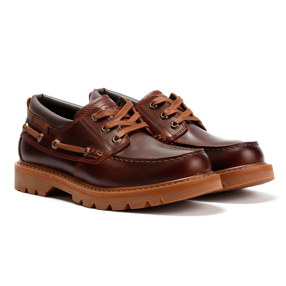 Caterpillar Colorado Boat Lo Chaussures En Cuir Pour Hommes Brunes À Lacets