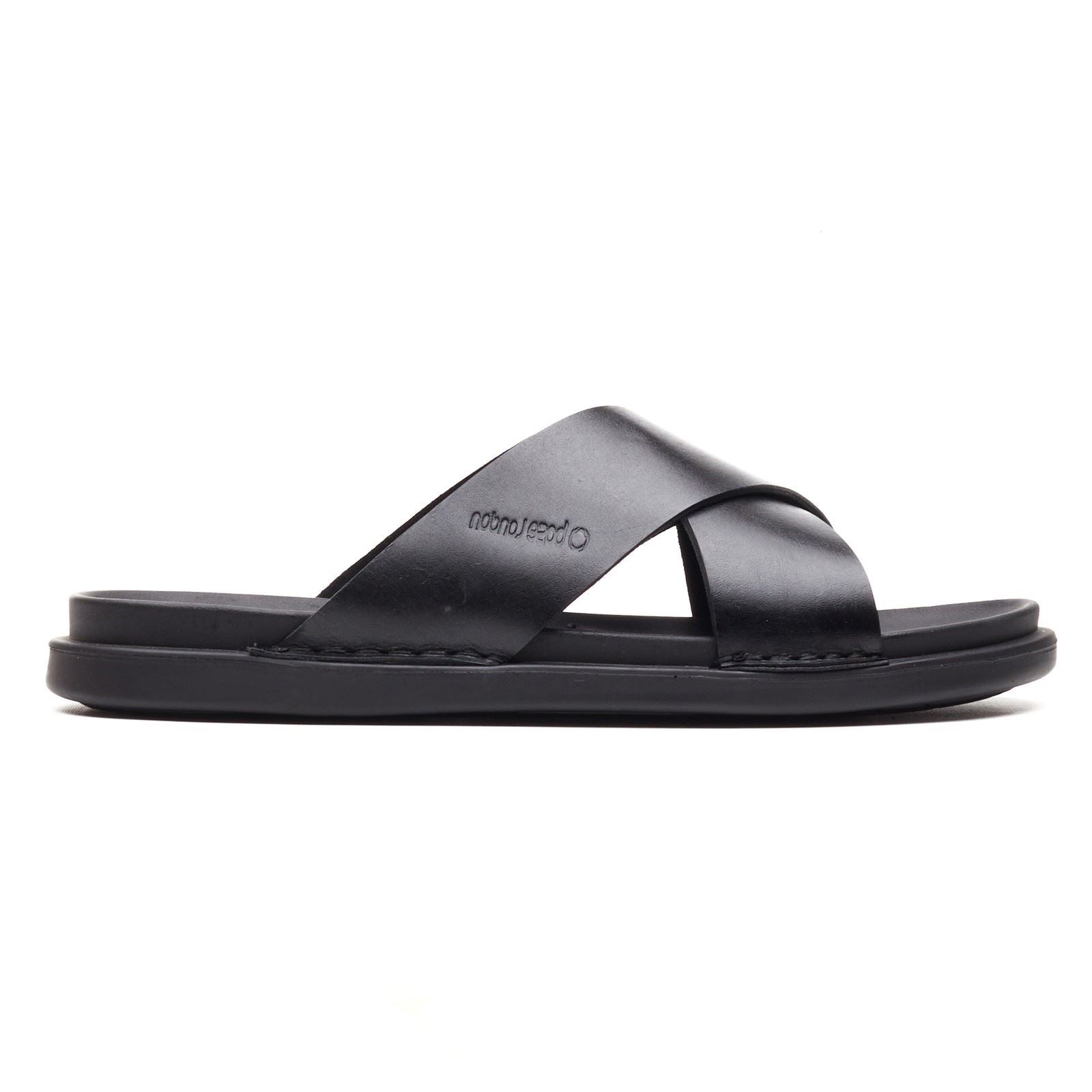 Base London Drift Sandales En Cuir Noires Pour Hommes