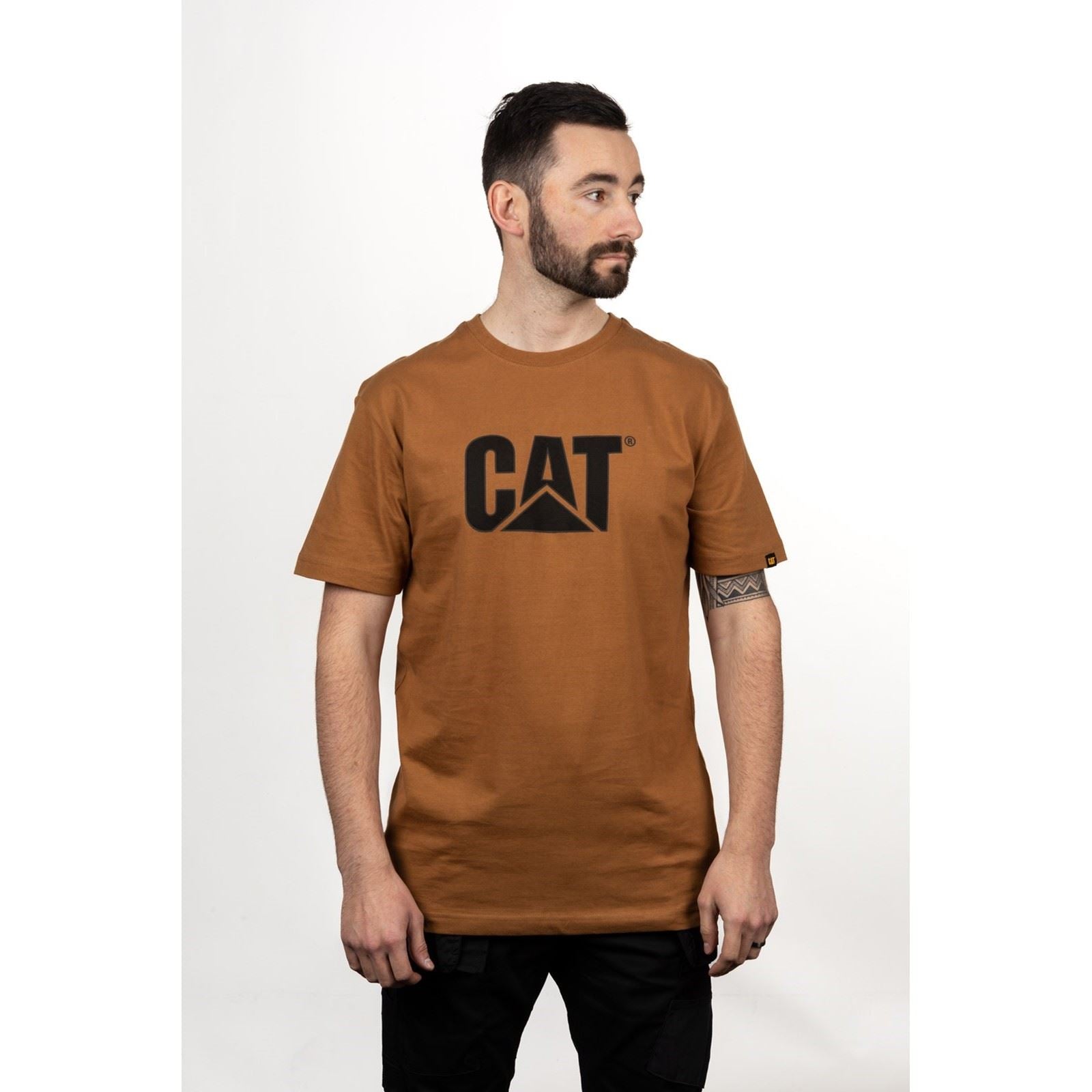 Caterpillar Trademark Logo T-Shirts En Coton Pour Hommes À Manches Courtes Bronze