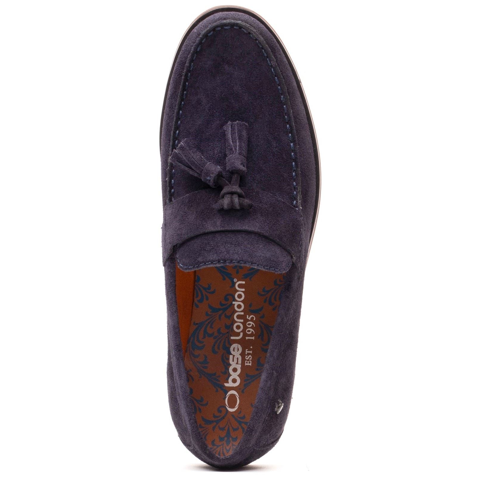 Base London Flint Mocassins En Cuir Pour Hommes Bleu Marine